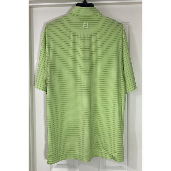 Footjoy PGA Golf Polo Shirt Mens Medium Lime Green Striped Embroidered Crest - Picture 4 of 16